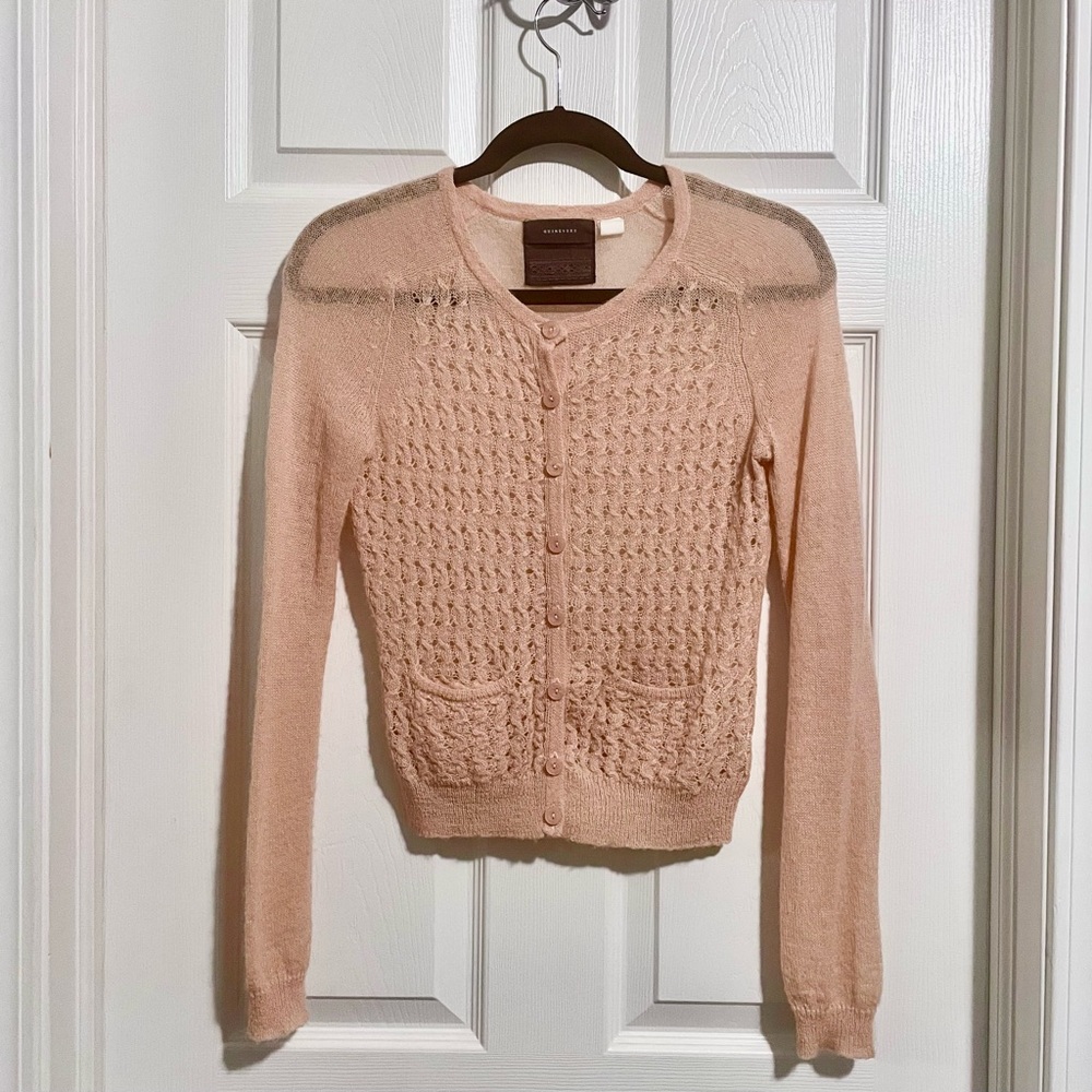 GUINEVERE Anthropologie Peach Light Fitted Cardigan Sweater Long Sleeve